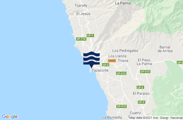 Mapa da tábua de marés em Puerto de Tazacorte, Spain