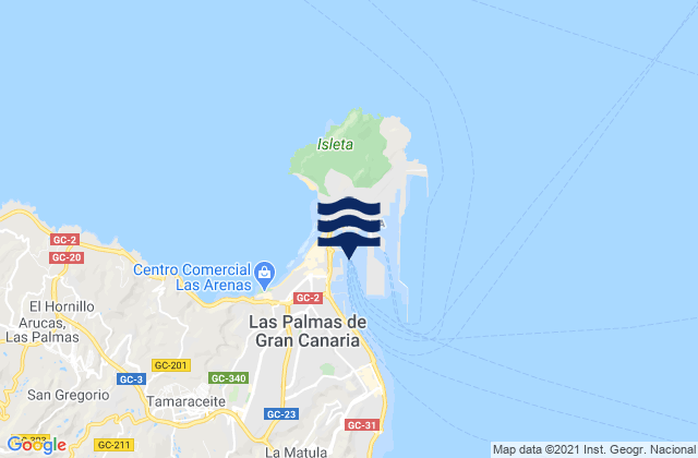 Mapa da tábua de marés em Puerto de la Luz, Spain