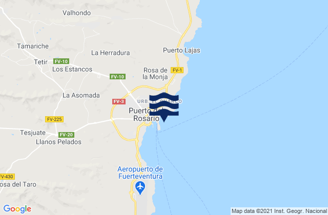 Mapa da tábua de marés em Puerto del Rosario (Fuerteventura), Spain