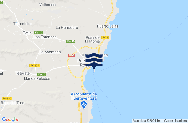 Mapa da tábua de marés em Puerto del Rosario, Spain
