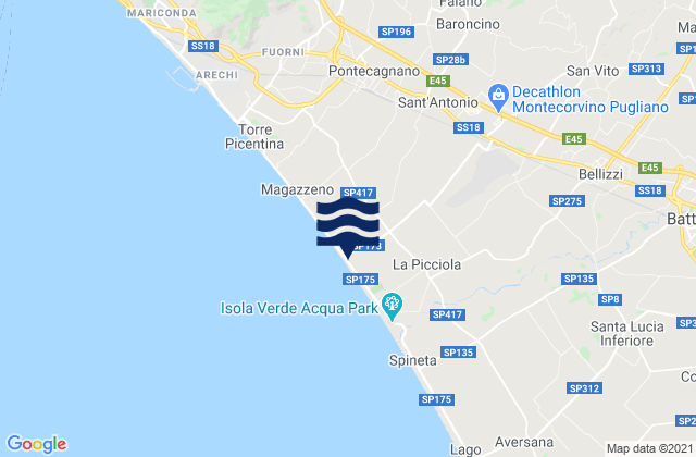 Mapa da tábua de marés em Pugliano, Italy