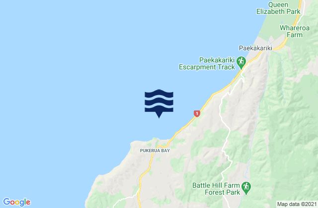 Mapa da tábua de marés em Pukerua Bay, New Zealand