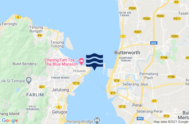 Mapa da tábua de marés em Pulau Pinang, Malaysia