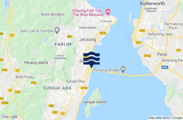 Mapa da tábua de marés em Pulau Pinang, Malaysia