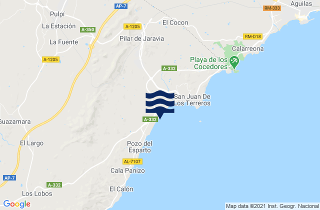 Mapa da tábua de marés em Pulpí, Spain