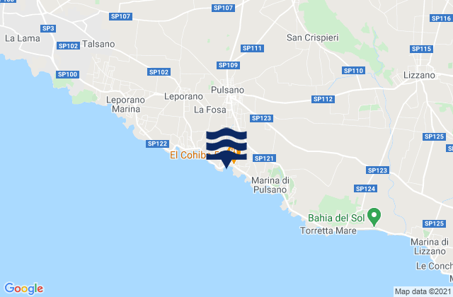 Mapa da tábua de marés em Pulsano, Italy