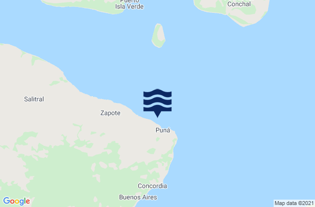 Mapa da tábua de marés em Puna, Ecuador