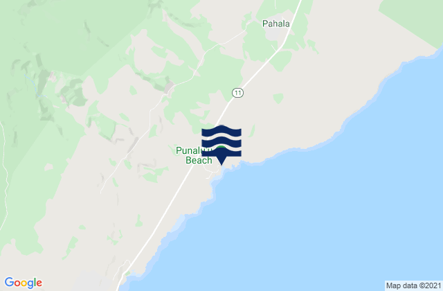 Mapa da tábua de marés em Punalu‘u Beach, United States