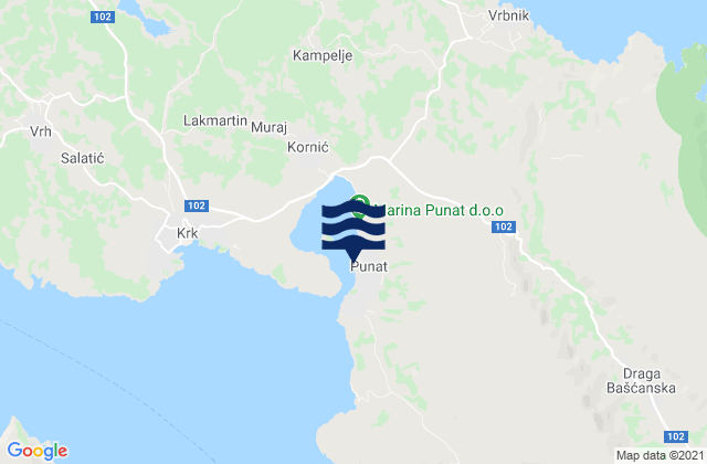 Mapa da tábua de marés em Punat, Croatia
