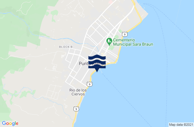 Mapa da tábua de marés em Punta Arenas, Chile