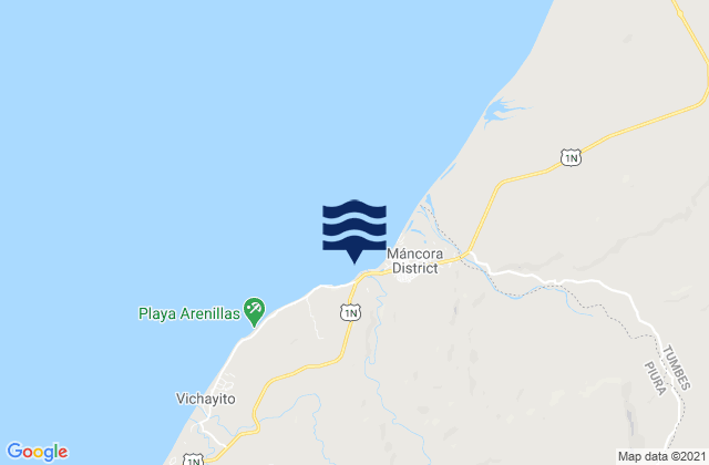 Mapa da tábua de marés em Punta Ballenas, Peru