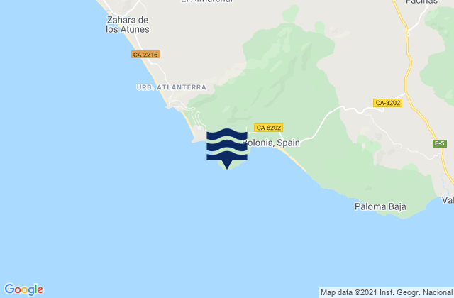 Mapa da tábua de marés em Punta Camarinal, Spain