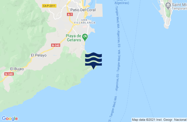Mapa da tábua de marés em Punta Carnero, Spain