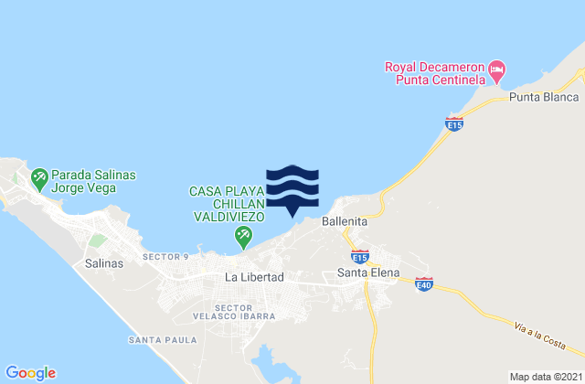 Mapa da tábua de marés em Punta Chulluype, Ecuador