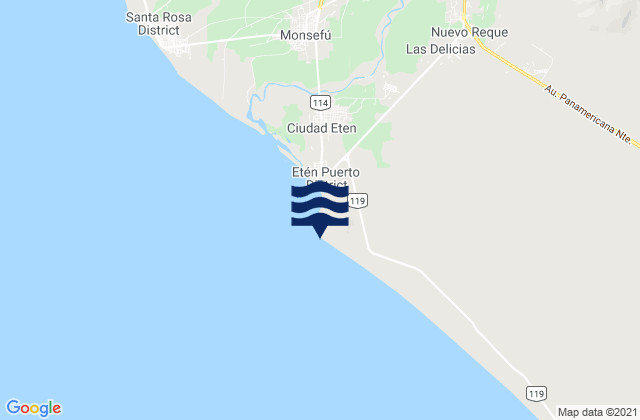 Mapa da tábua de marés em Punta Eten, Peru