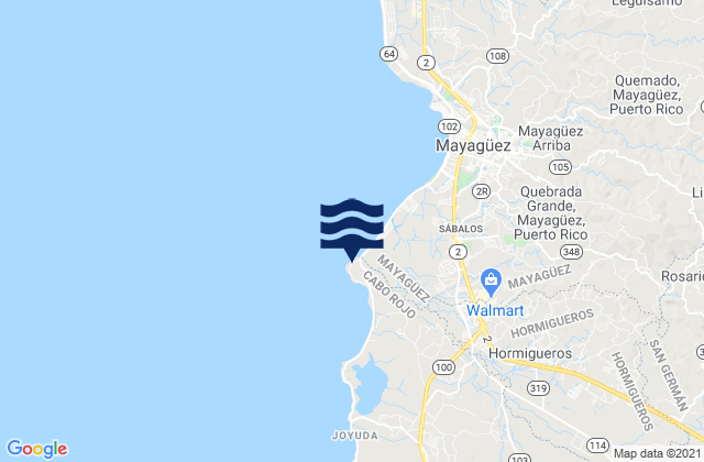 Mapa da tábua de marés em Punta Guanajabo Mayagues, Puerto Rico