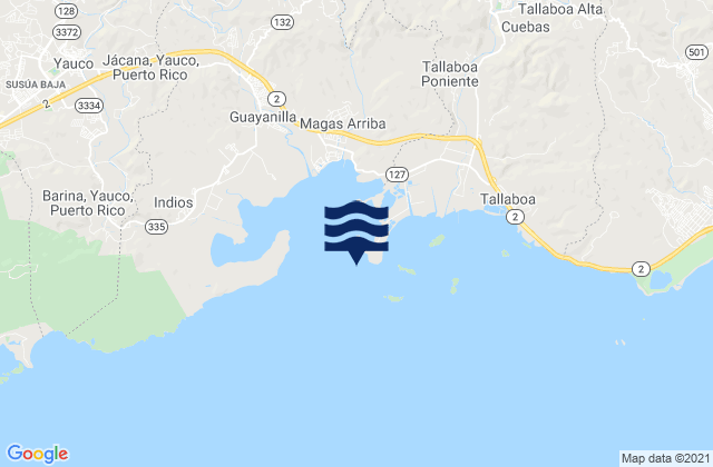 Mapa da tábua de marés em Punta Guayanilla, Puerto Rico