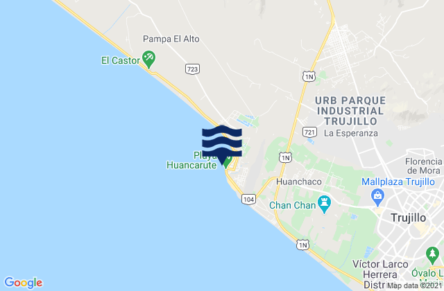 Mapa da tábua de marés em Punta Huanchaco, Peru