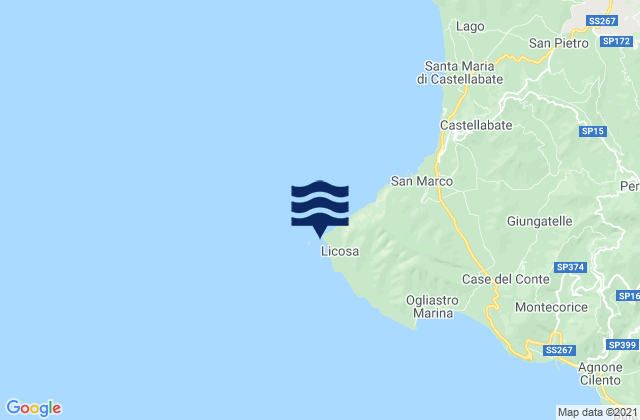 Mapa da tábua de marés em Punta Licosa, Italy