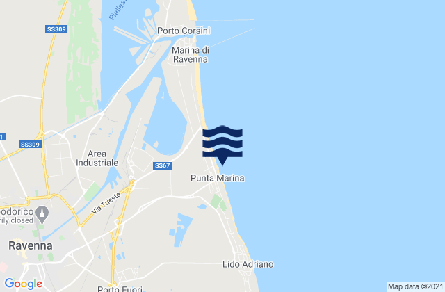 Mapa da tábua de marés em Punta Marina, Italy