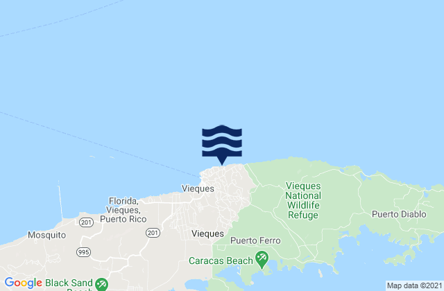 Mapa da tábua de marés em Punta Mulas, Puerto Rico