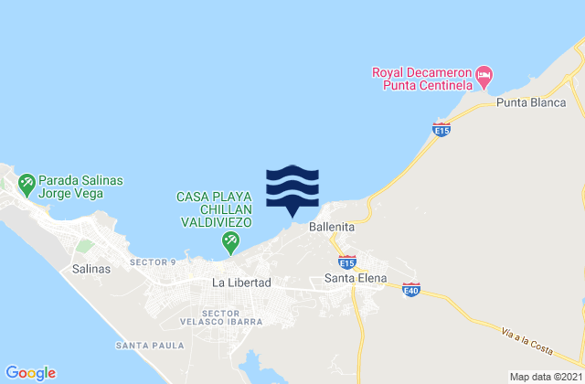 Mapa da tábua de marés em Punta Murcielago, Ecuador