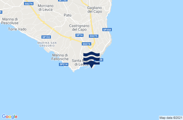 Mapa da tábua de marés em Punta Mèliso, Italy