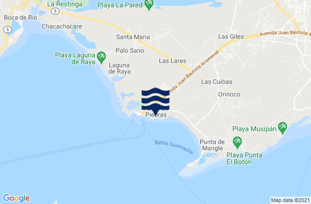Mapa da tábua de marés em Punta Piedras, Venezuela