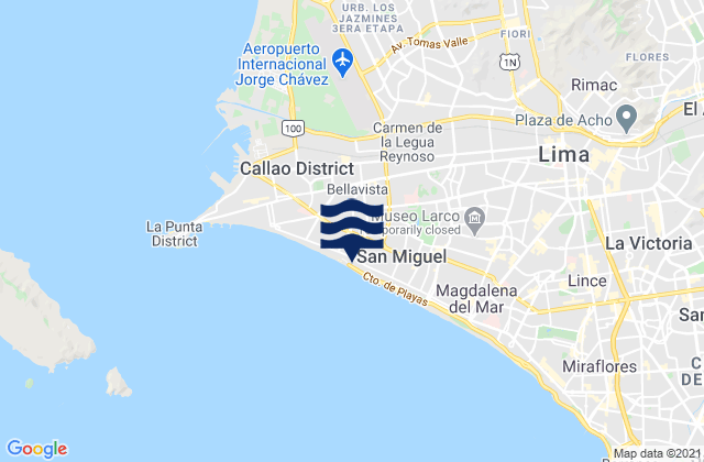 Mapa da tábua de marés em Punta Restin, Peru