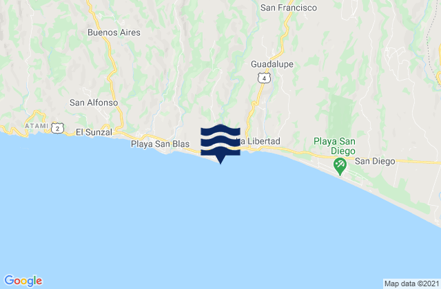 Mapa da tábua de marés em Punta Roca, El Salvador
