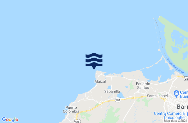 Mapa da tábua de marés em Punta Roca, Colombia