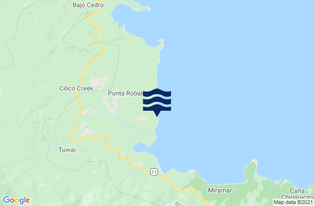 Mapa da tábua de marés em Punta Róbalo, Panama