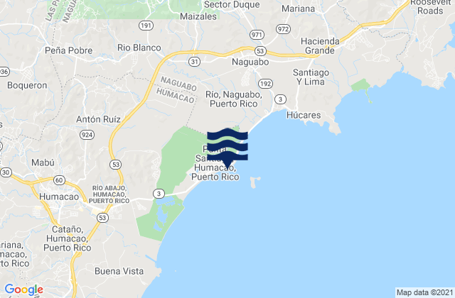 Mapa da tábua de marés em Punta Santiago, Puerto Rico