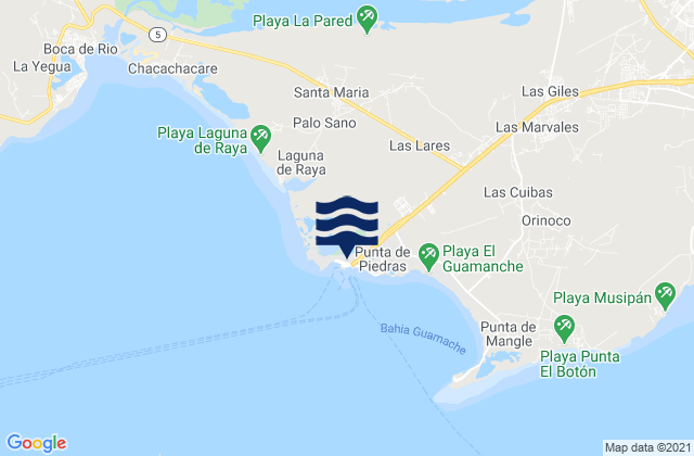 Mapa da tábua de marés em Punta de Piedras, Venezuela