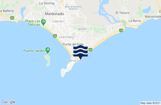 Mapa da tábua de marés em Punta del Este, Uruguay