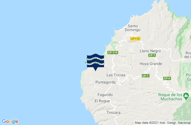 Mapa da tábua de marés em Puntagorda, Spain