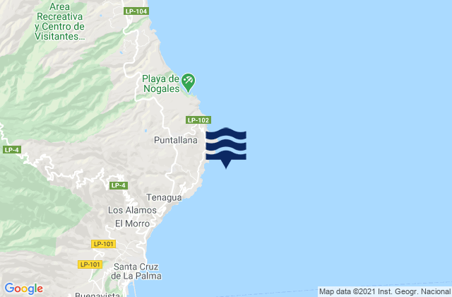 Mapa da tábua de marés em Puntallana, Spain