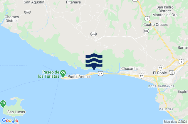 Mapa da tábua de marés em Puntarenas, Costa Rica