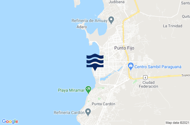 Mapa da tábua de marés em Punto Fijo, Venezuela