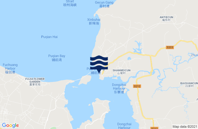 Mapa da tábua de marés em Puqian, China