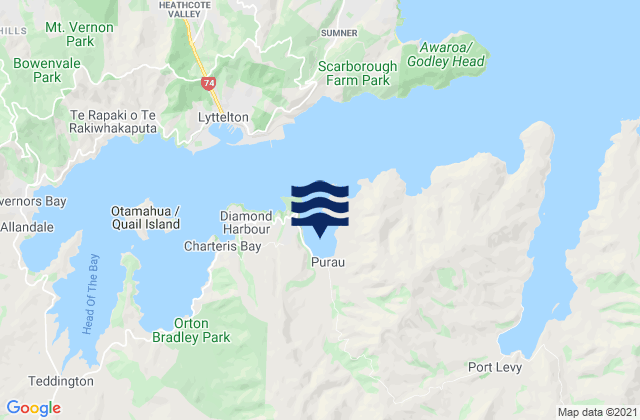 Mapa da tábua de marés em Purau Bay, New Zealand