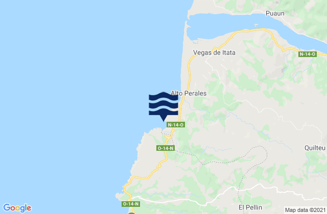 Mapa da tábua de marés em Purema, Chile