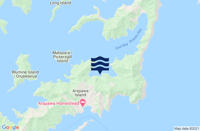 Mapa da tábua de marés em Puriri Bay, New Zealand