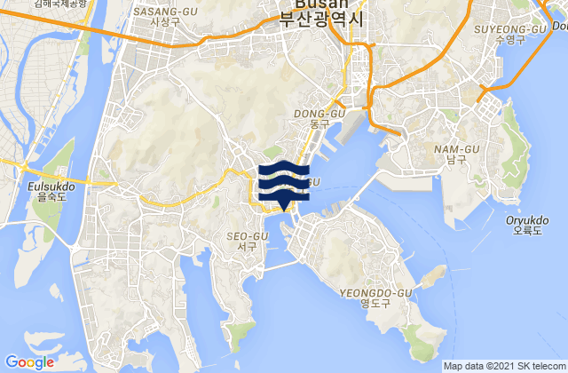 Mapa da tábua de marés em Pusan, South Korea