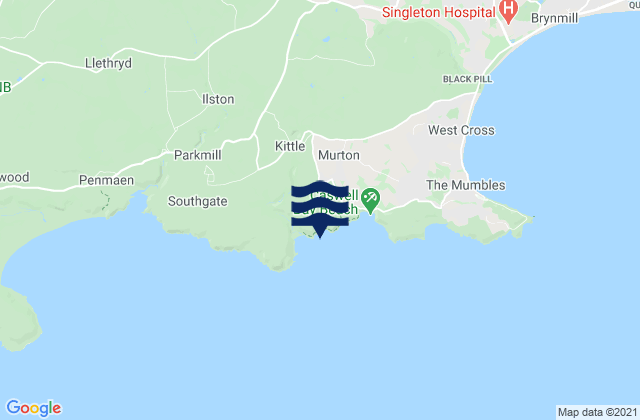 Mapa da tábua de marés em Pwlldu Point, United Kingdom