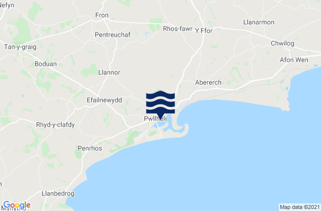 Mapa da tábua de marés em Pwllheli, United Kingdom