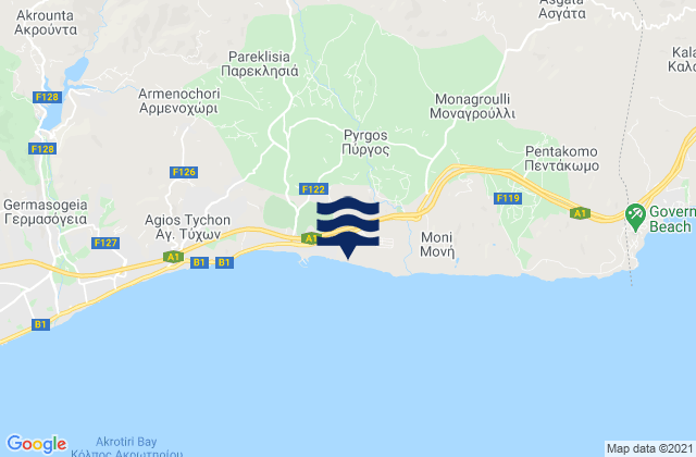 Mapa da tábua de marés em Pyrgos, Cyprus