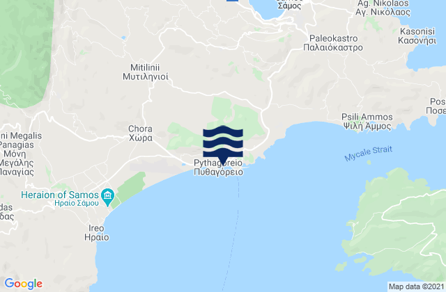 Mapa da tábua de marés em Pythagóreio, Greece