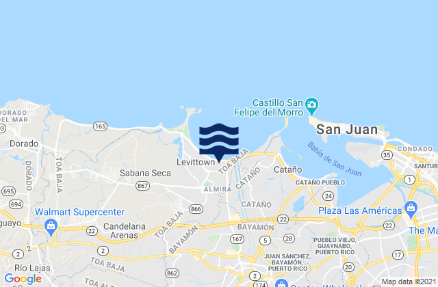 Mapa da tábua de marés em Pájaros Barrio, Puerto Rico