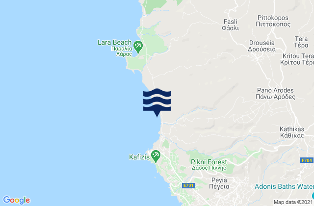 Mapa da tábua de marés em Páno Aródes, Cyprus